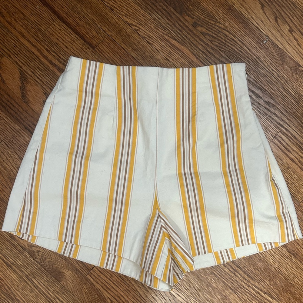 Striped White and Yellow Women's Shorts